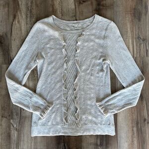 Ruffle Knit Sweater, Heather Gray, Halogen Size S